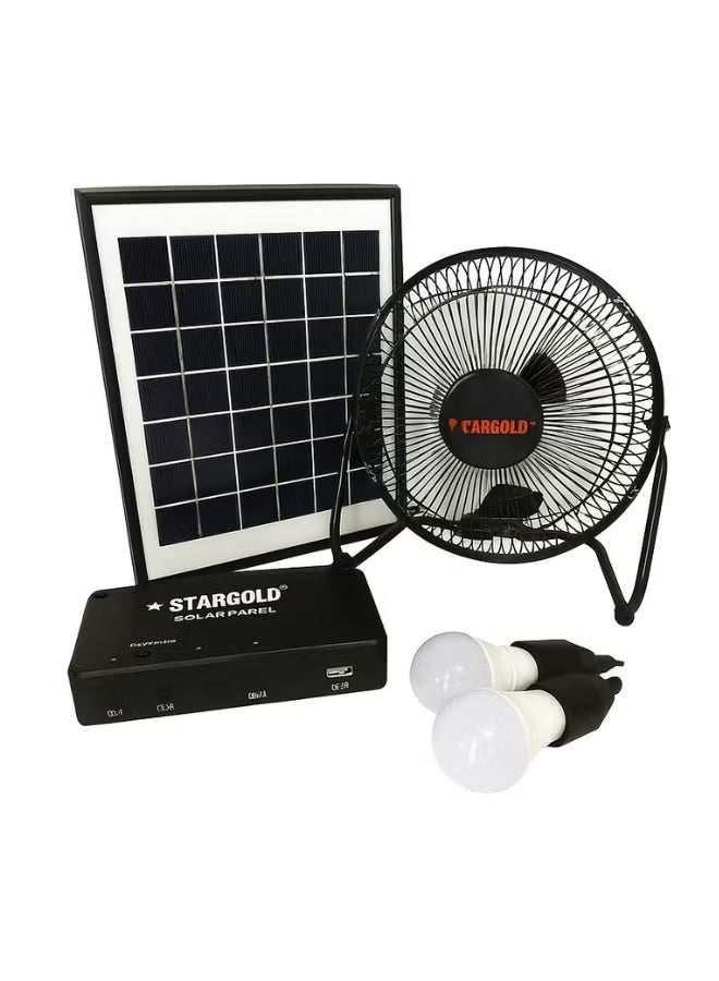 ستارجولد Solar Lighting System with 6W Solar Panel, 3 LED Bulbs & 5W Fan | 5-in-1 Multi-Purpose Charging Cable | Built-In Rechargeable Battery | Control Box for Easy Operation | Energy-Efficient Solar Kit for Home, Outdoor, Camping, Emergency Power & Off-Grid Use - Image 1