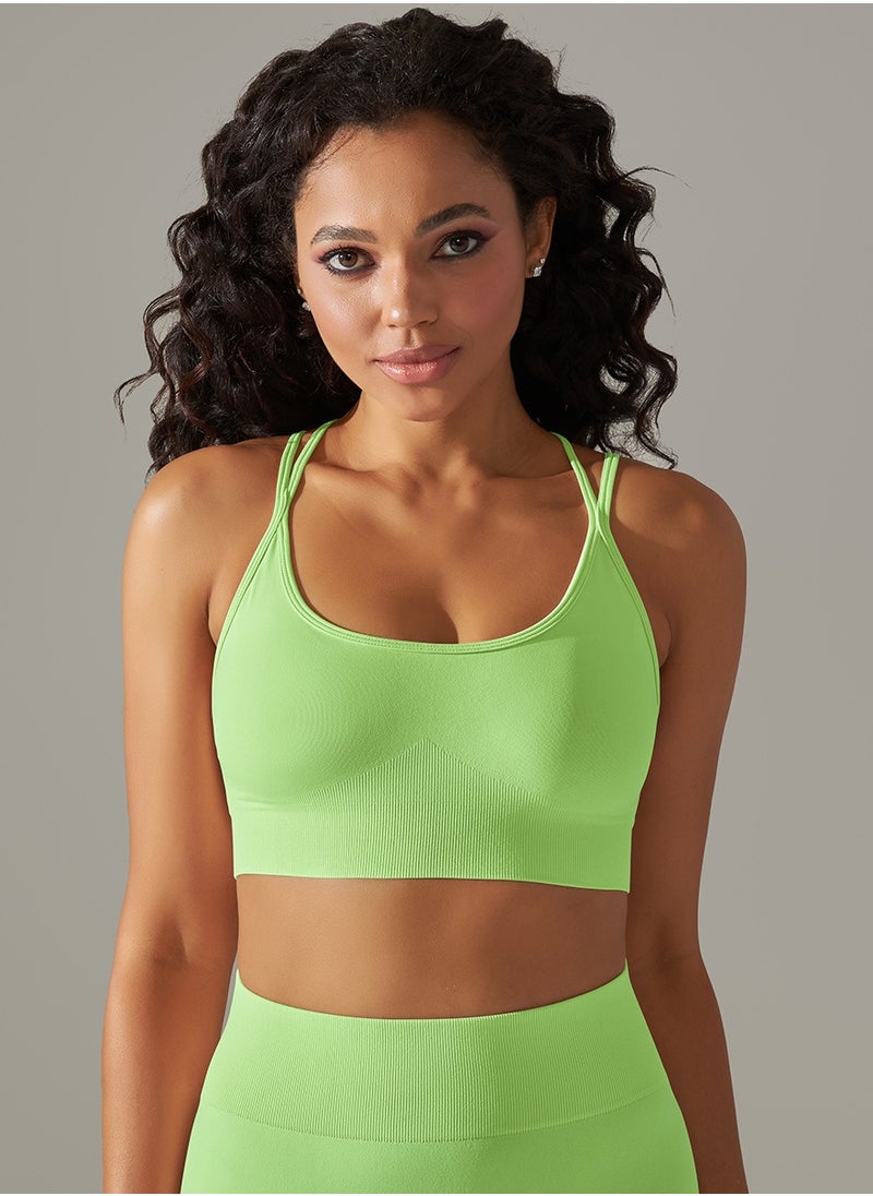 Loquat High Elastic Running Sports Fitness Yoga Bra Green  - Image 1