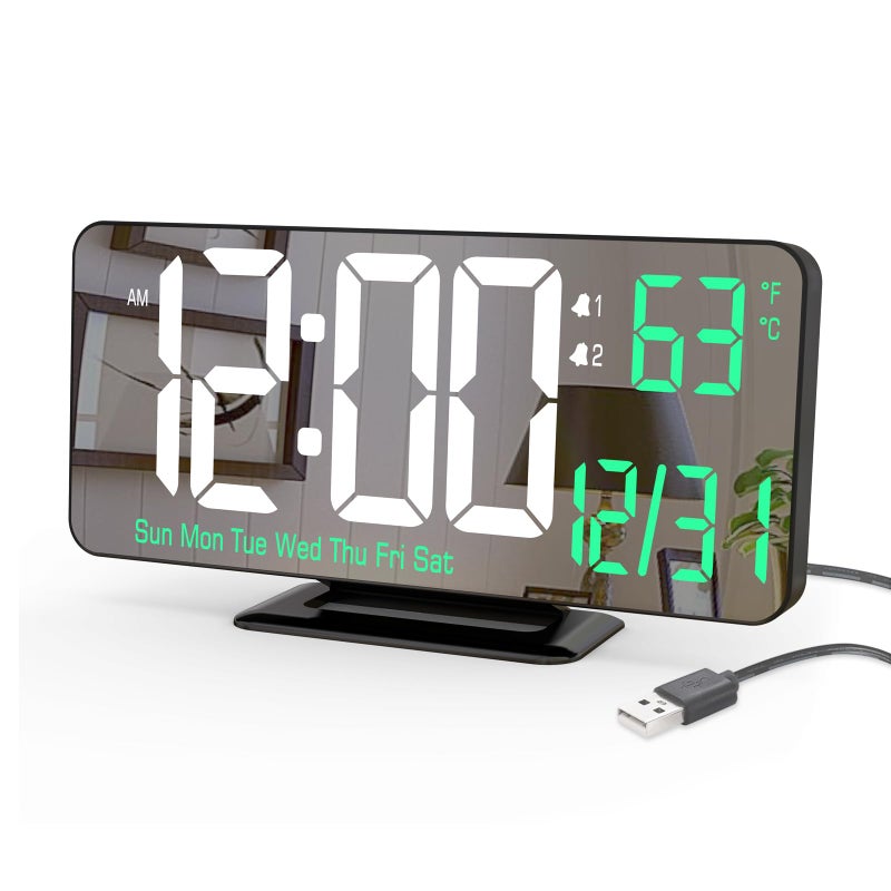 KOSUMOSU Desk Clock 67in Black Digital Alarm Clock with Dual Alarm Dimming Date Day of Week Temp 12h 24h Digital LED Clock for Table Decor Digital Calendar Mirror Clocks Essentials