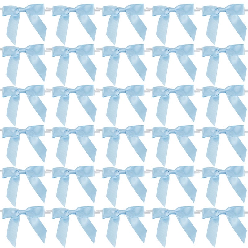 AIMUDI Light Blue Satin Ribbon Twist Tie Bows 2.5" Pretied Blue Bows for Baby Shower Premade Baby Blue Bows for Crafts Treat Bags Cake Pop Gift Wrapping Wedding Party Favors Goodie Bags - 50 Counts - Image 1