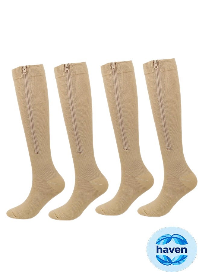 HAVEN 2 Pairs Compression Socks，Zipper Compression Socks，2 Pairs Of 15-20mmhg  Toe Compression Socks Knee High,Improves Blood Circulation Prevents Leg Swelling，Suit For Running - Image 1