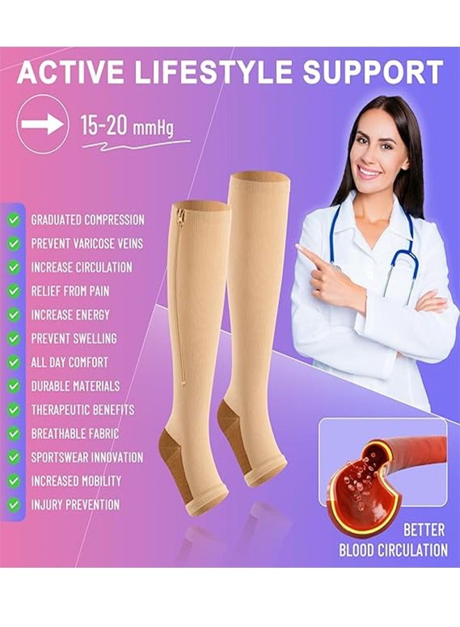 HAVEN 2 Pairs Compression Socks，Zipper Compression Socks，2 Pairs Of 15-20mmhg  Toe Compression Socks Knee High,Improves Blood Circulation Prevents Leg Swelling，Suit For Running - Image 5