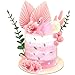 Cindeer 18 Pcs Big Flamingo Flower Pink Women Cake Toppers Flamingo Birthday Cake Decoration Include Pink Feather Balls Hibiscus Palm Leaves Eucalyptus Leaves for Tropical Hawaiian Luau Themed Party - Image 2