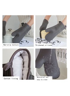 Bukela 1 Pair of Short Oven Mitts, High Temperature Resistant Silicone Kitchen Oven Mitts, Mini Oven Mitts with Non-Slip Grip Surface and Hanging Loop for Grilling, Baking, Cooking and BBQ (Gray)  - Image 3