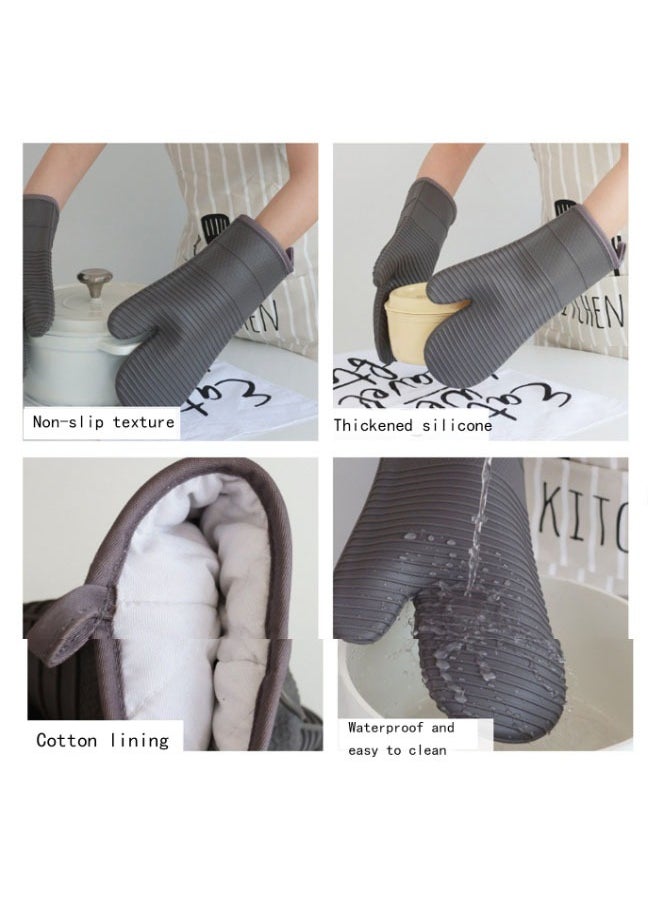 Bukela - 1 Pair of Short Oven Mitts, High Temperature Resistant Silicone Kitchen Oven Mitts, Mini Oven Mitts with Non-Slip Grip Surface and Hanging Loop for Grilling, Baking, Cooking and BBQ (Gray) - Image 1