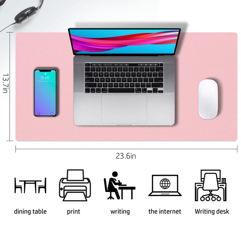 Aothia Double-Sided PU Leather Desk Pad - Non-Slip Large Mouse Pad & Desk Mat for Office, Home - Waterproof, Easy to Clean, Durable Dual-Sided Surface (23.6"x13.7", Pink) - Image 3