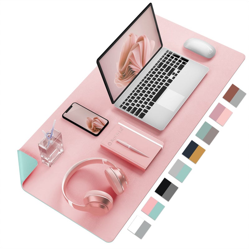 Aothia Double-Sided PU Leather Desk Pad - Non-Slip Large Mouse Pad & Desk Mat for Office, Home - Waterproof, Easy to Clean, Durable Dual-Sided Surface (23.6"x13.7", Pink) - Image 1