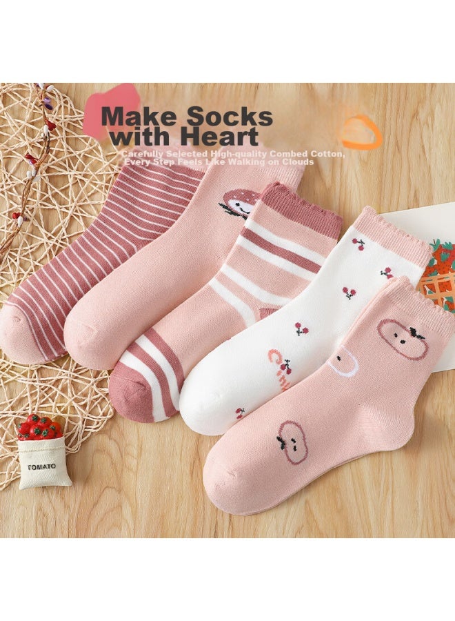 LANG SHA Langsha Children's Socks, Girls' Mid-calf Cotton Socks For Autumn And Winter, Comfortable, Breathable, Soft, For Older Children And Students, Cute Lace-trimmed Socks - Image 2