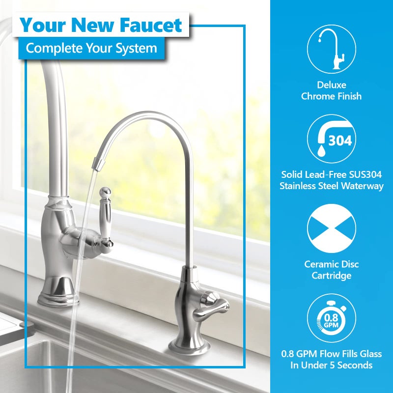 Express Water Deluxe Water Filter Faucet - Chrome Coke-Shaped Faucet - 100% Lead-Free Drinking Water Faucet - Compatible With Reverse Osmosis Water Filtration Systems - Image 2