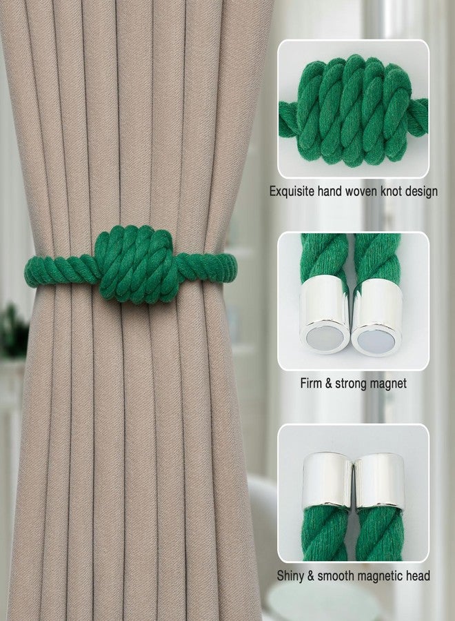 NICEEC 2 Pack Natural Cotton Rope Magnetic Curtain Tiebacks Modern Simple Style Drape Tie Backs Elegant Hand Weave Rope Knot Decorative Curtain Holdbacks for Home & Office Window Drapery (Green) - Image 2