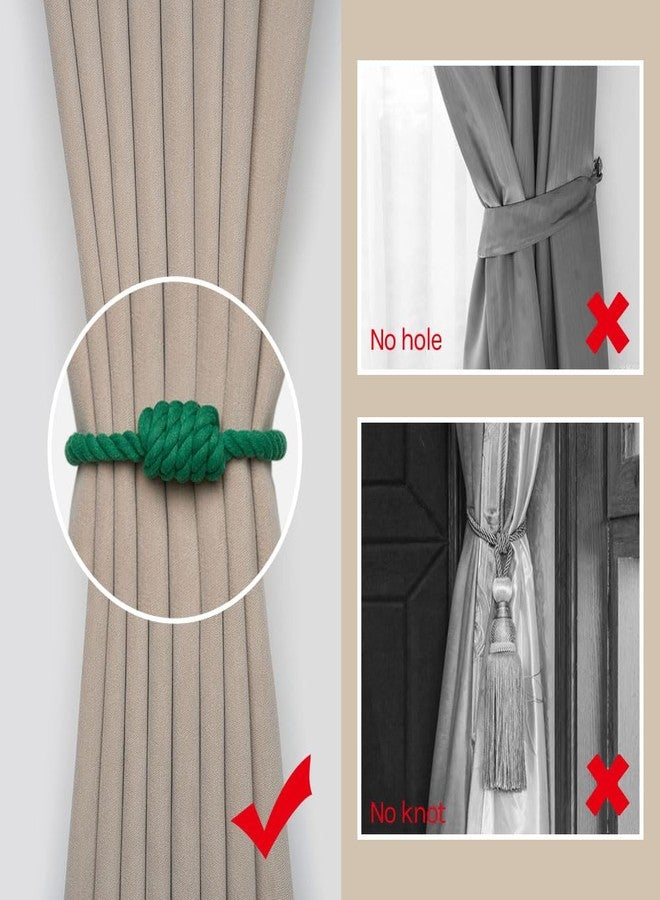 NICEEC 2 Pack Natural Cotton Rope Magnetic Curtain Tiebacks Modern Simple Style Drape Tie Backs Elegant Hand Weave Rope Knot Decorative Curtain Holdbacks for Home & Office Window Drapery (Green) - Image 3
