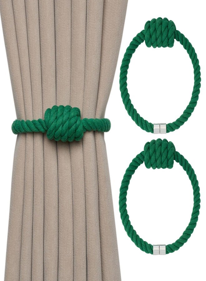 NICEEC 2 Pack Natural Cotton Rope Magnetic Curtain Tiebacks Modern Simple Style Drape Tie Backs Elegant Hand Weave Rope Knot Decorative Curtain Holdbacks for Home & Office Window Drapery (Green) - Image 1