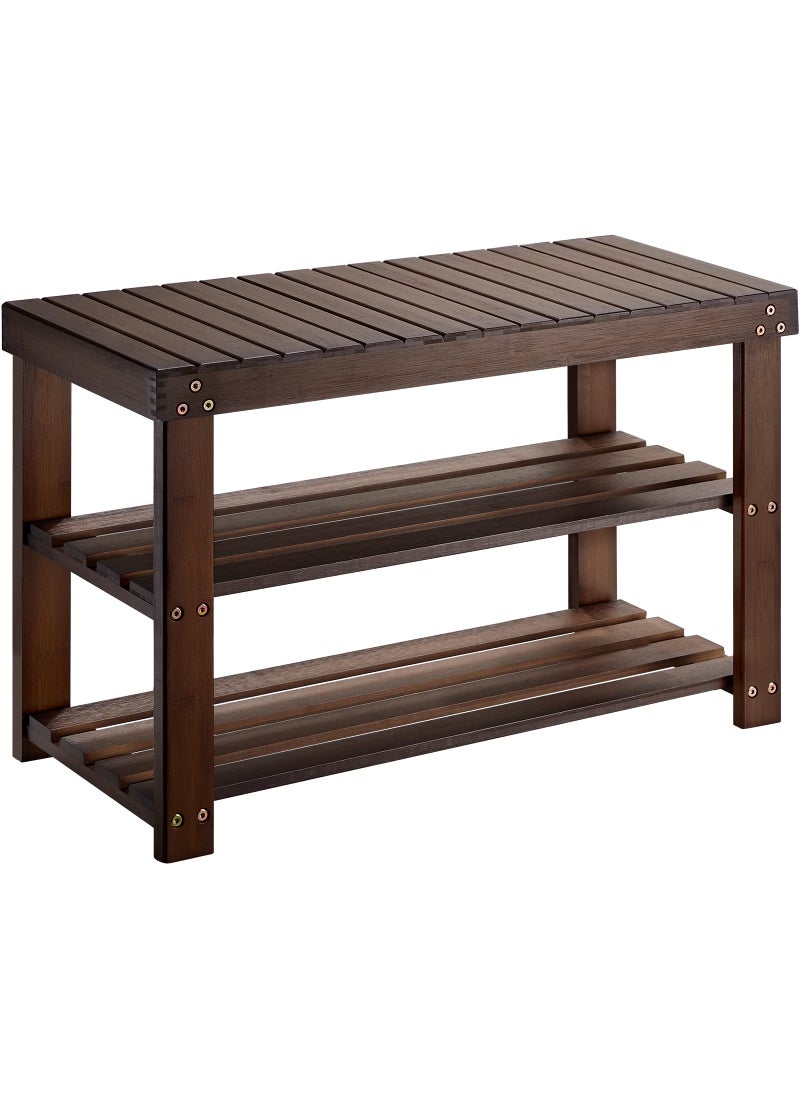 Pipishell Pipishell Bamboo Shoe Rack Bench 3 Tier Sturdy Shoe Bench Storage Shoe Organizer Holds up to 300lbs for Entryway Bedroom Living Room Balcony Brown 