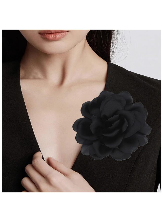 Satin Fabric Rose Flower Brooches - Handmade Floral Accessory for Wedding Party Dance Banquet Ceremony - Size: 4.72in(Black) - Image 4