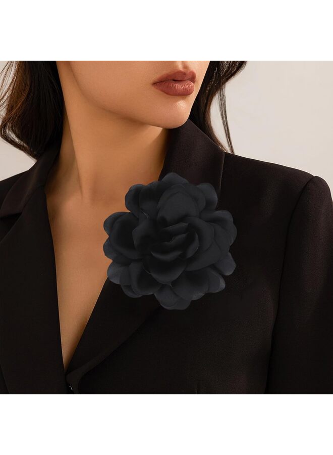 Satin Fabric Rose Flower Brooches - Handmade Floral Accessory for Wedding Party Dance Banquet Ceremony - Size: 4.72in(Black) - Image 1