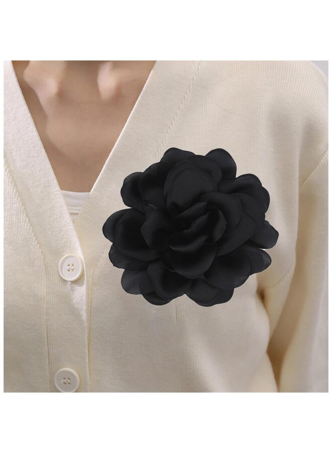 Satin Fabric Rose Flower Brooches - Handmade Floral Accessory for Wedding Party Dance Banquet Ceremony - Size: 4.72in(Black) - Image 5
