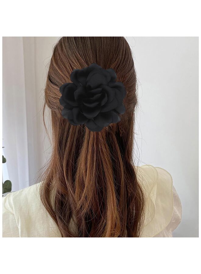 Satin Fabric Rose Flower Brooches - Handmade Floral Accessory for Wedding Party Dance Banquet Ceremony - Size: 4.72in(Black) - Image 2