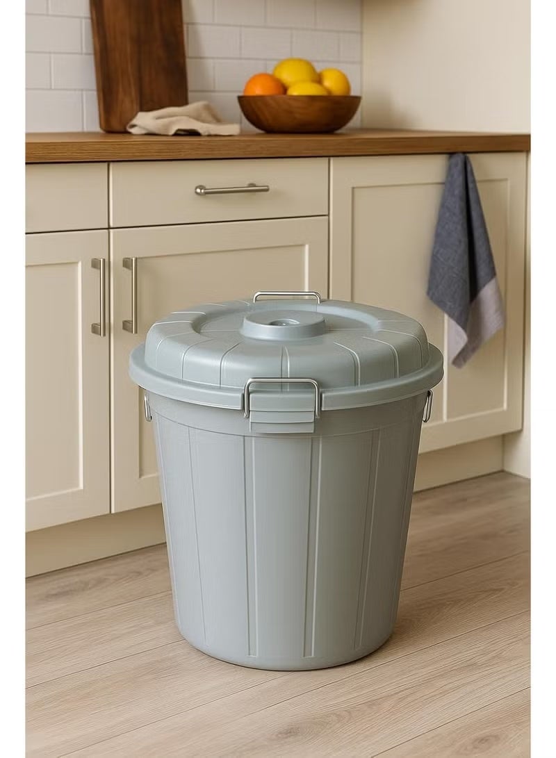 Plastic Storage Drum Bucket with Lid 50L Large Capacity Food Grade Heavy-Duty Container with Metal Handles Multipurpose Bucket for Water, Grains, Laundry, Gardening Outdoor Use Grey - Image 3