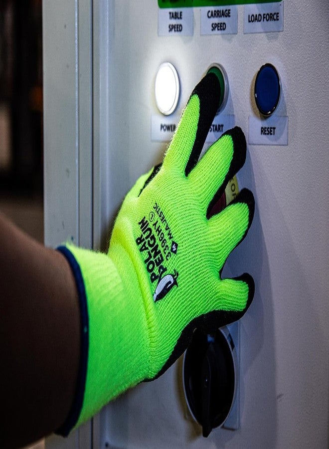 Majestic Polar Penguin Winter Lined Napped Terry Glove with Foam Latex Dipped Palm | 1 Dozen - XL | ANSI A2, Heavyweight Glove, Hiviz Yellow/Black | for Automotive, Industrial, Manufacturing | 3396HY - Image 5