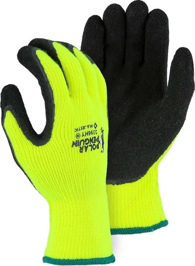 Majestic Polar Penguin Winter Lined Napped Terry Glove with Foam Latex Dipped Palm | 1 Dozen - XL | ANSI A2, Heavyweight Glove, Hiviz Yellow/Black | for Automotive, Industrial, Manufacturing | 3396HY - Image 1