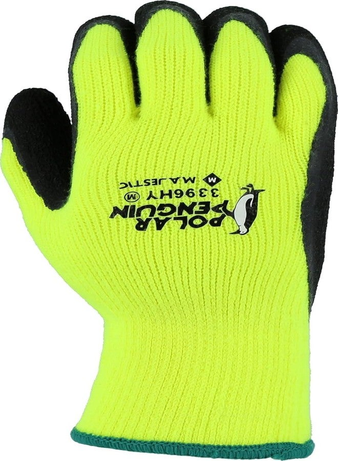 Majestic Polar Penguin Winter Lined Napped Terry Glove with Foam Latex Dipped Palm | 1 Dozen - XL | ANSI A2, Heavyweight Glove, Hiviz Yellow/Black | for Automotive, Industrial, Manufacturing | 3396HY - Image 3