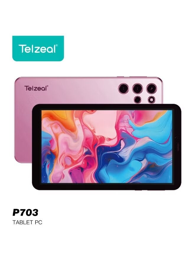 Telzeal P703 7-Inch Android 13 Tablet 6GB RAM 256GB Storage 4000mAh Battery Dual SIM WiFi with Wireless Keyboard & Mouse Pink – Compact Tablet for Work, Study, and Entertainment