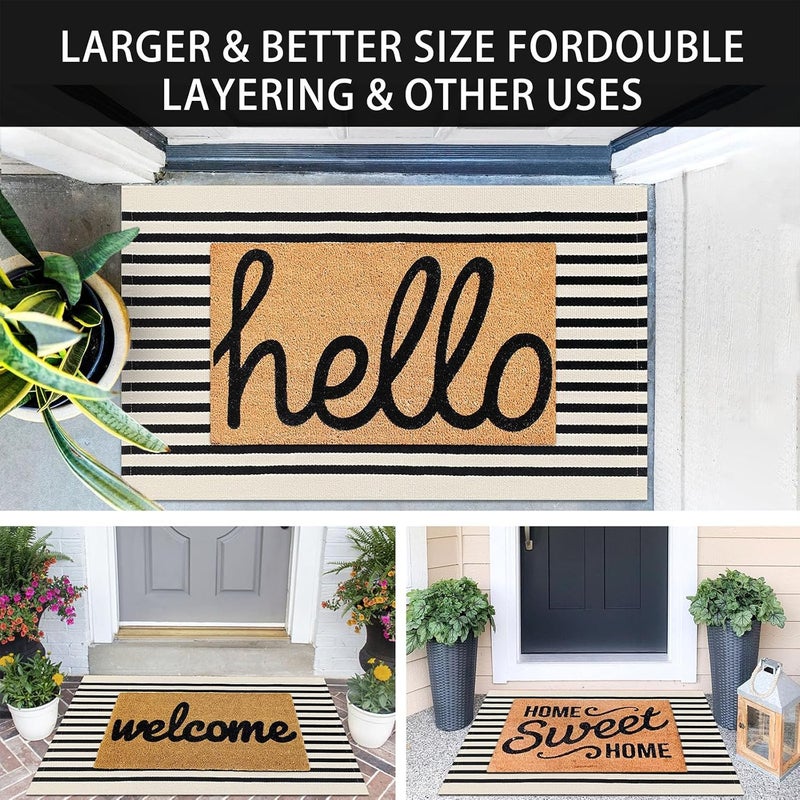 KOZYFLY Black and Beige Striped Porch Rug 27.5x43 Inches Area Rug Washable Outdoor Doormat Front Door Mat Cotton Striped Indoor Outdoor Rug for Front Door Kitchen Entryway Patio Porch - Image 3