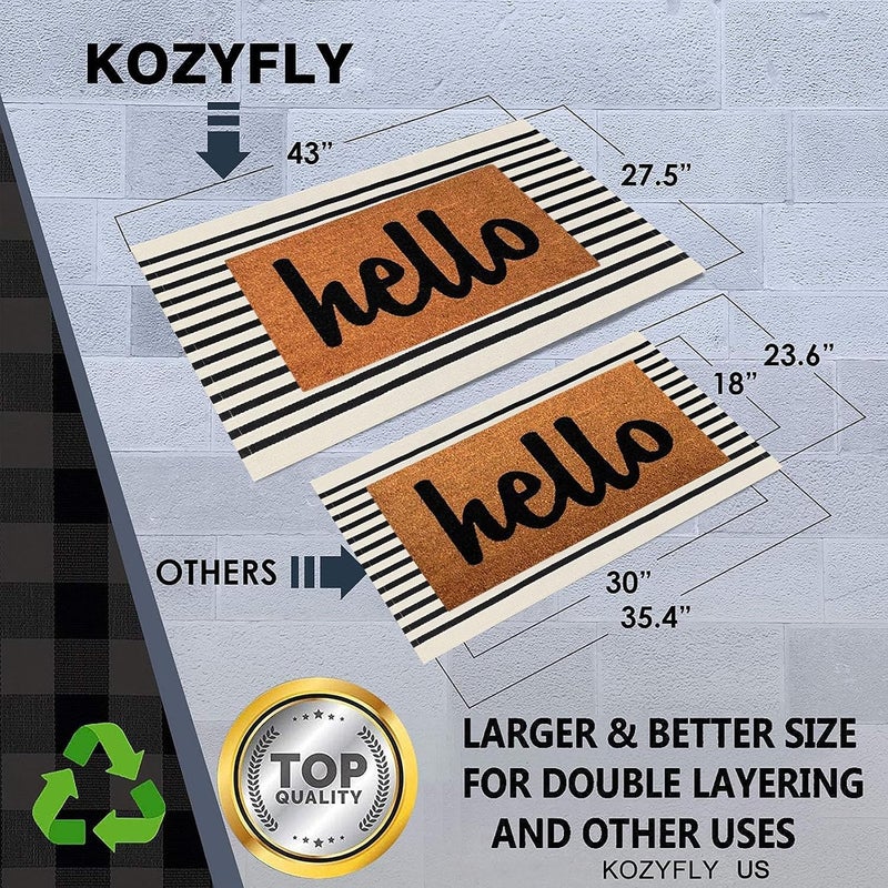 KOZYFLY Black and Beige Striped Porch Rug 27.5x43 Inches Area Rug Washable Outdoor Doormat Front Door Mat Cotton Striped Indoor Outdoor Rug for Front Door Kitchen Entryway Patio Porch - Image 2