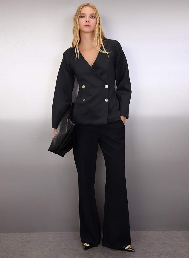 trendyol Black Regular/Normal Fit Double Breasted Closure Scuba Stretchy Thick Knitted Jacket - Image 2