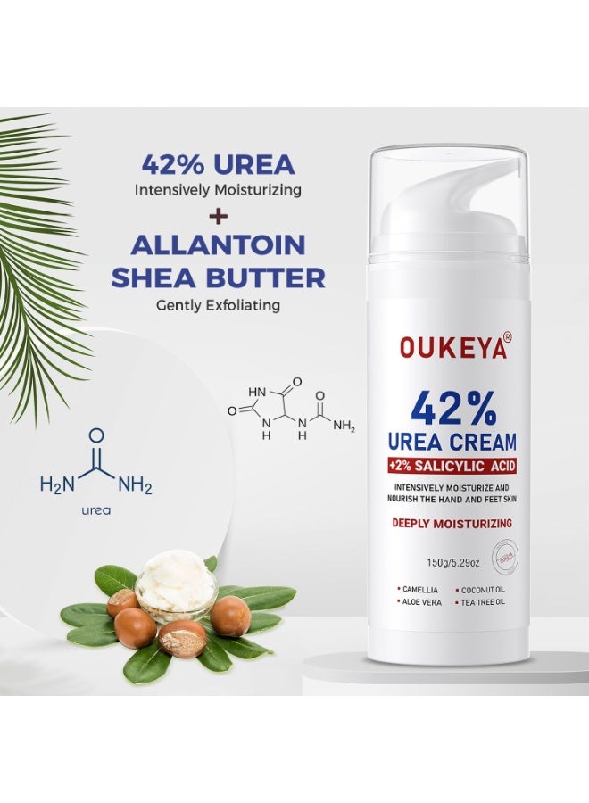 OUKEYA Urea Cream 42% plus Salicylic Acid 2% Foot & Hand Cream for Cracked Skin Intensive Repair Treatment on Hands, Heels, Elbows, and Feet - Relief for Dry Feet 150g - Image 2