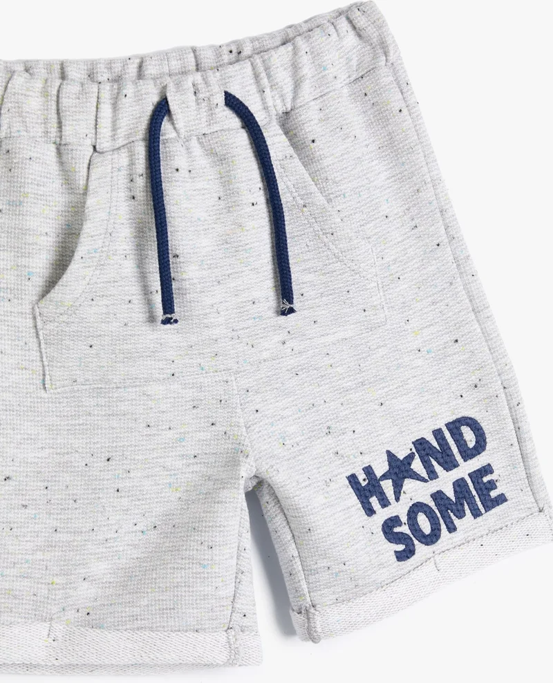 KOTON Kangaroo Pocket Shorts Tie Waist Cotton with Embroidery Detail
