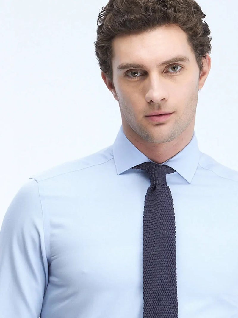 Kip Light Blue Plain Regular Fit Weaving Classical Cotton Blended Shirt - Image 1