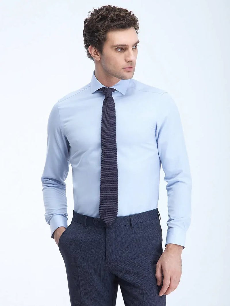 كيب قميص قطني كلاسيكي سادة بلون أزرق فاتح، بقصة عادية - Image 3