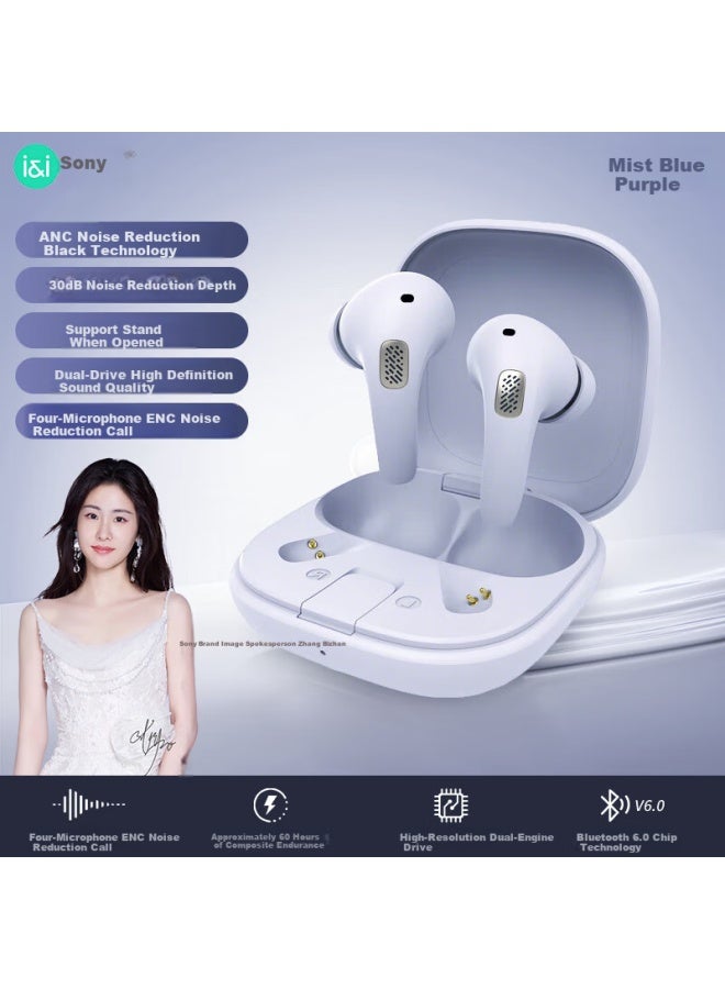 Soaiy Tr20 True Wireless Bluetooth Earbuds With Anc Active Noise Cancellation, In-ear Design, Music And Call Functionality, Long Battery Life, Low Latency, Suitable For Apple And Huawei, Misty Blue Purple - Image 4