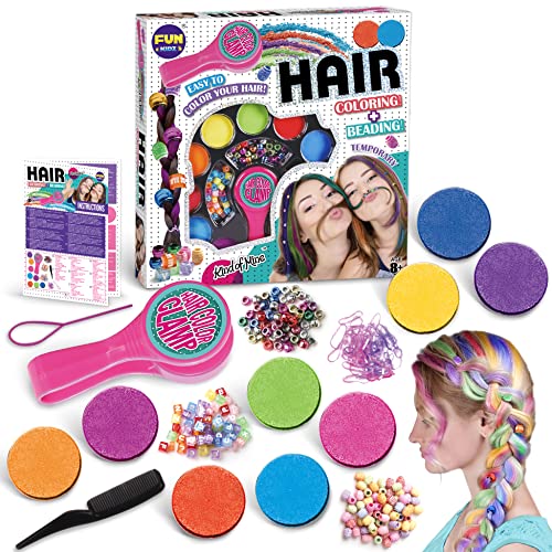 FUN KIDZ Hair Braiding Kit for Girls 8-12, FunKidz Handheld Hair Temporary Coloring Clamp with Hair Chalk for Kids Washable Hair Makeup Kit - Image 1