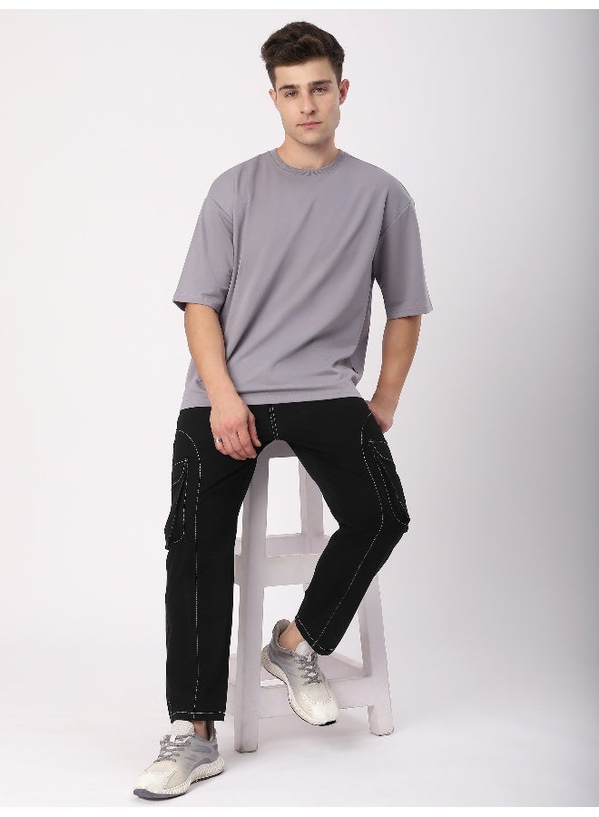 بيونغ بنطلون كارغو أسود بخياطة متباينة - Image 3