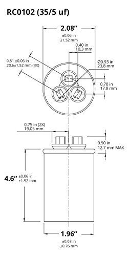 TEMCo Industrial TEMCo 35+5 uF Dual Run Capacitor CBB65, 35/5 MFD, 370-440V, Round, 50/60Hz | for HVAC AC Fan, Motor, Blower Applications - Image 2