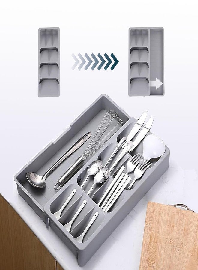 Mulikeer Silverware Drawer Organizer with Expandable Tray for Kitchen Drawer, Adjustable Compact Plastic Kitchen Utensil Storage for Spoons Forks Knives Easy to Access & Save Space - Image 4