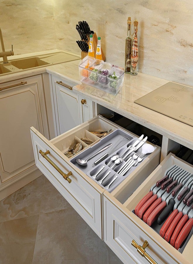 Mulikeer Silverware Drawer Organizer with Expandable Tray for Kitchen Drawer, Adjustable Compact Plastic Kitchen Utensil Storage for Spoons Forks Knives Easy to Access & Save Space - Image 5