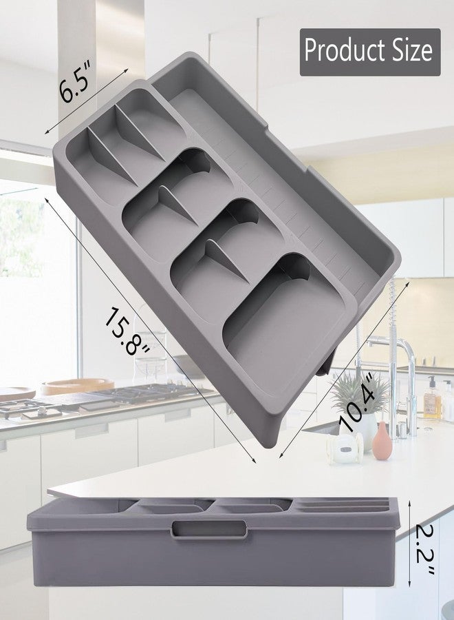 Mulikeer Silverware Drawer Organizer with Expandable Tray for Kitchen Drawer, Adjustable Compact Plastic Kitchen Utensil Storage for Spoons Forks Knives Easy to Access & Save Space - Image 2