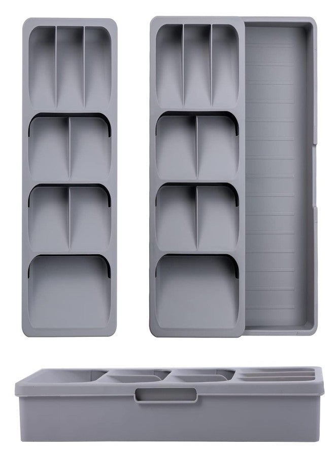 Mulikeer Silverware Drawer Organizer with Expandable Tray for Kitchen Drawer, Adjustable Compact Plastic Kitchen Utensil Storage for Spoons Forks Knives Easy to Access & Save Space - Image 1