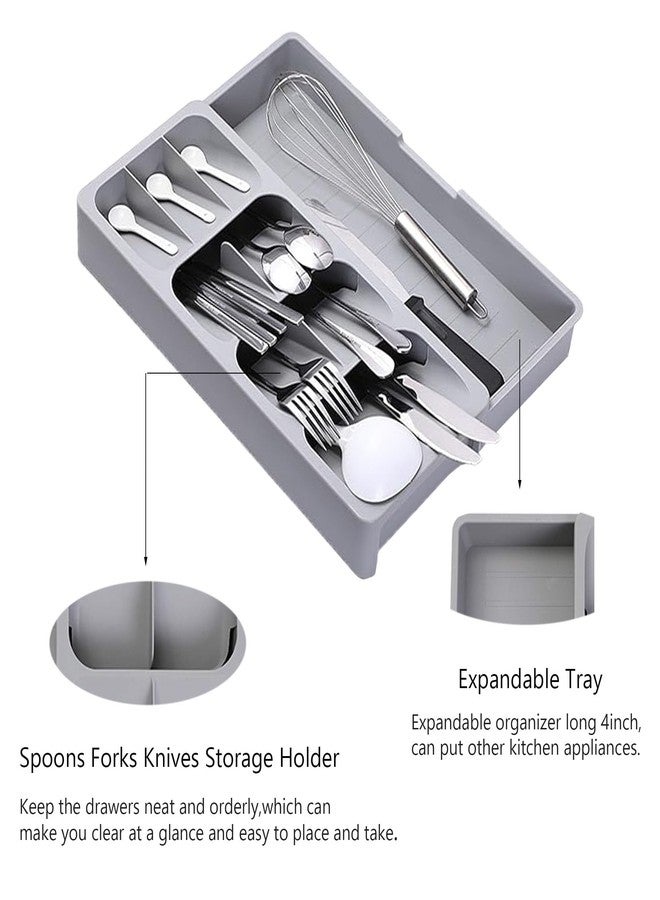 Mulikeer Silverware Drawer Organizer with Expandable Tray for Kitchen Drawer, Adjustable Compact Plastic Kitchen Utensil Storage for Spoons Forks Knives Easy to Access & Save Space - Image 3