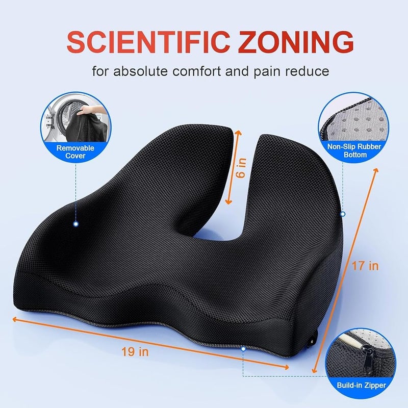 Benazcap Memory Foam Seat Cushion for Sciatica&Tailbone Pain, Black, Large - Image 4
