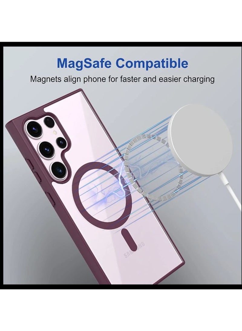 Generic - For Samsung Galaxy S23 Ultra Transparent Hard Back Case with Colored Tpu Frame, Mag-safe For Wireless Charging And High Protector Compatible With Samsung Galaxy S23 Ultra (6.8'')(Clear&Wine Red) - Image 1