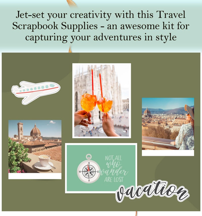 Trendzeen 12x12 Travel Scrapbook Paper - Aesthetic Scrapbook Paper Travel Theme Cardstock, Cute Travel Stickers for Scrapbooking, Journal, Album, Planner - Decorative Travel Scrapbook Supplies Kit - 3 Items - Image 2