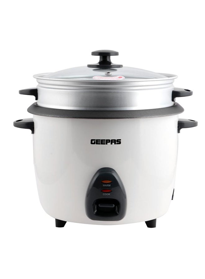 GEEPAS Electric Rice Cooker  -Cook/Warm/Steam, High-Temperature Protection - Make Rice & Steam Healthy Food & Vegetables, Tempered Glass Lid, Non Stick Inner Pot | 2 Year Warranty 2.2 L 900 W GRC4326 White/Black/Clear - Image 1