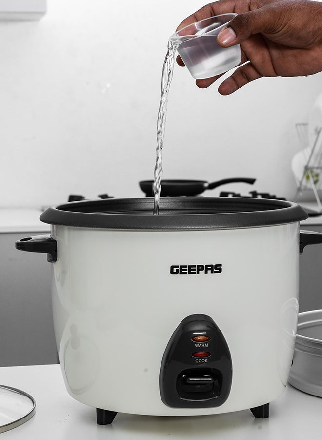 GEEPAS Electric Rice Cooker  -Cook/Warm/Steam, High-Temperature Protection - Make Rice & Steam Healthy Food & Vegetables, Tempered Glass Lid, Non Stick Inner Pot | 2 Year Warranty 2.2 L 900 W GRC4326 White/Black/Clear - Image 3