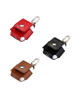 Pack Of 3 Leather Case Cover For AirPods With Belt Hook Red/Black/Brown