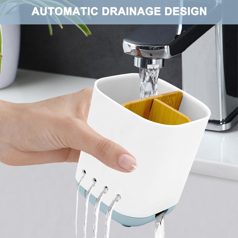 Scartink Toothbrush Holder with Bamboo Divider,Detachable for Easy Cleaning Bathroom Countertop Organizer,Plastic 3 Slots Electric Toothbrush and Toothpaste Holders Storage Caddy for Bathroom Vanity,Sink-Blue - Image 5