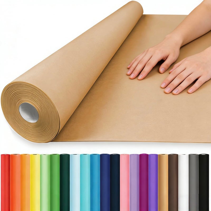 Vanhench 36"x 2520" (210') Brown Kraft Paper Roll for Bulletin Board Paper Craft Gift Wrapping Birthday Art Bouquet Flower Poster Shipping Packing Table Covering Moving Supplies, 70GSM 50LB - Image 1